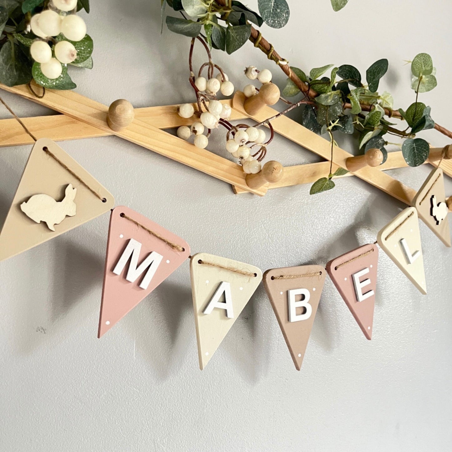 Bunny Name Bunting: Pastel Nursery Garland, Rabbit Decor