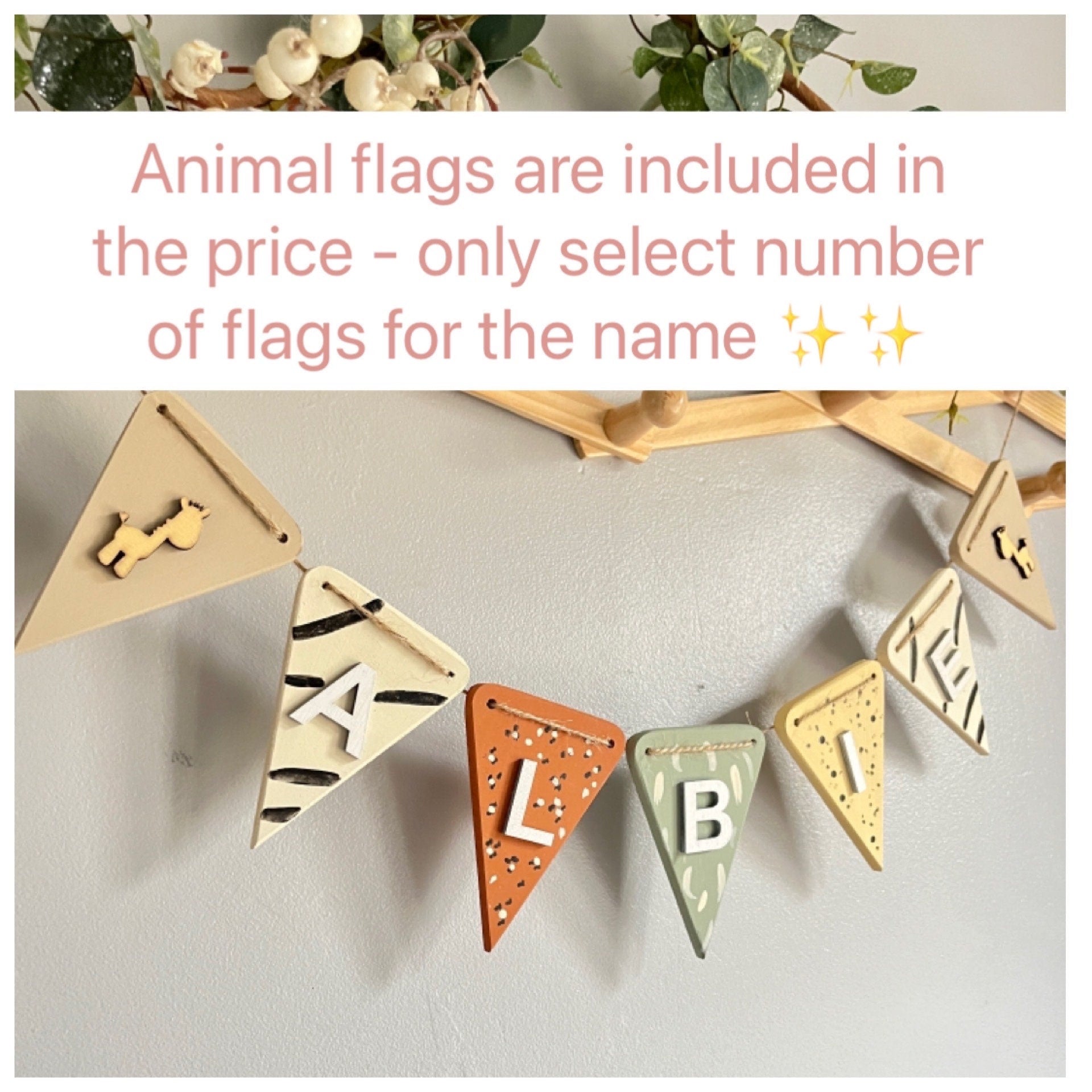 Personalised Safari Nursery Bunting: Jungle Theme Decoration,Safari nursey decor,Wooden name bunting,Kids nursery name sign