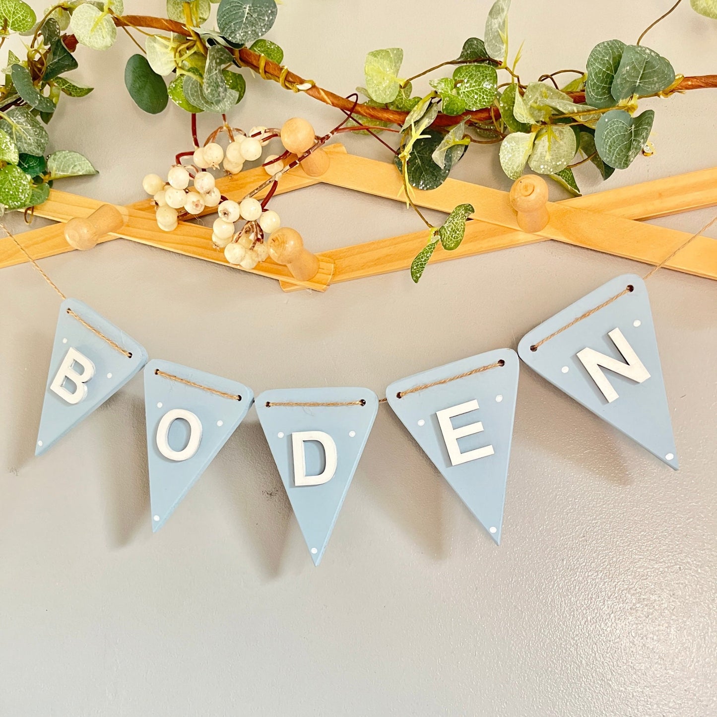 Personalised Wooden Name Bunting: Sage Green Nursery Decor