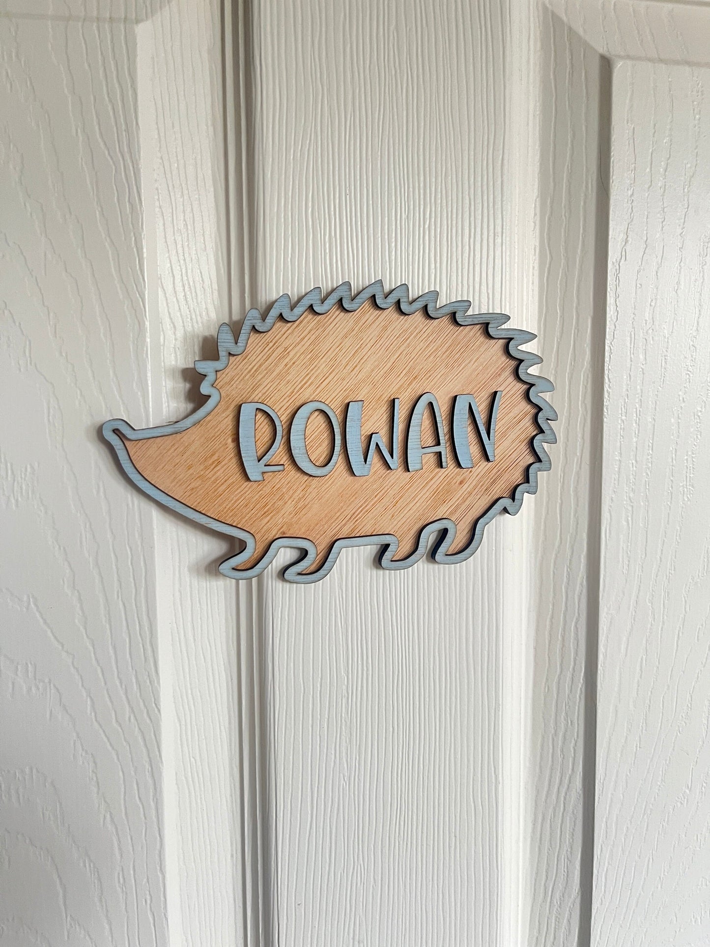 Hedgehog door sign kids woodland Nursery Decor Wooden Woodland Animal Name Sign personalised toddler boys  bedroom gift idea for 3 year old