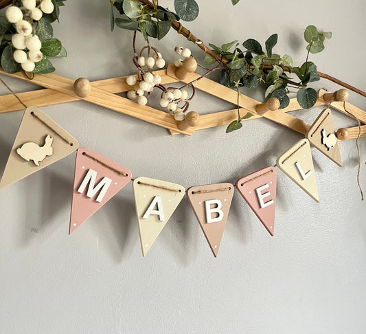 Bunny Name Bunting: Pastel Nursery Garland, Rabbit Decor