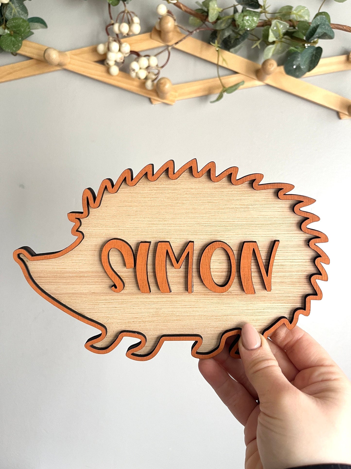 Hedgehog door sign kids woodland Nursery Decor Wooden Woodland Animal Name Sign personalised toddler boys  bedroom gift idea for 3 year old