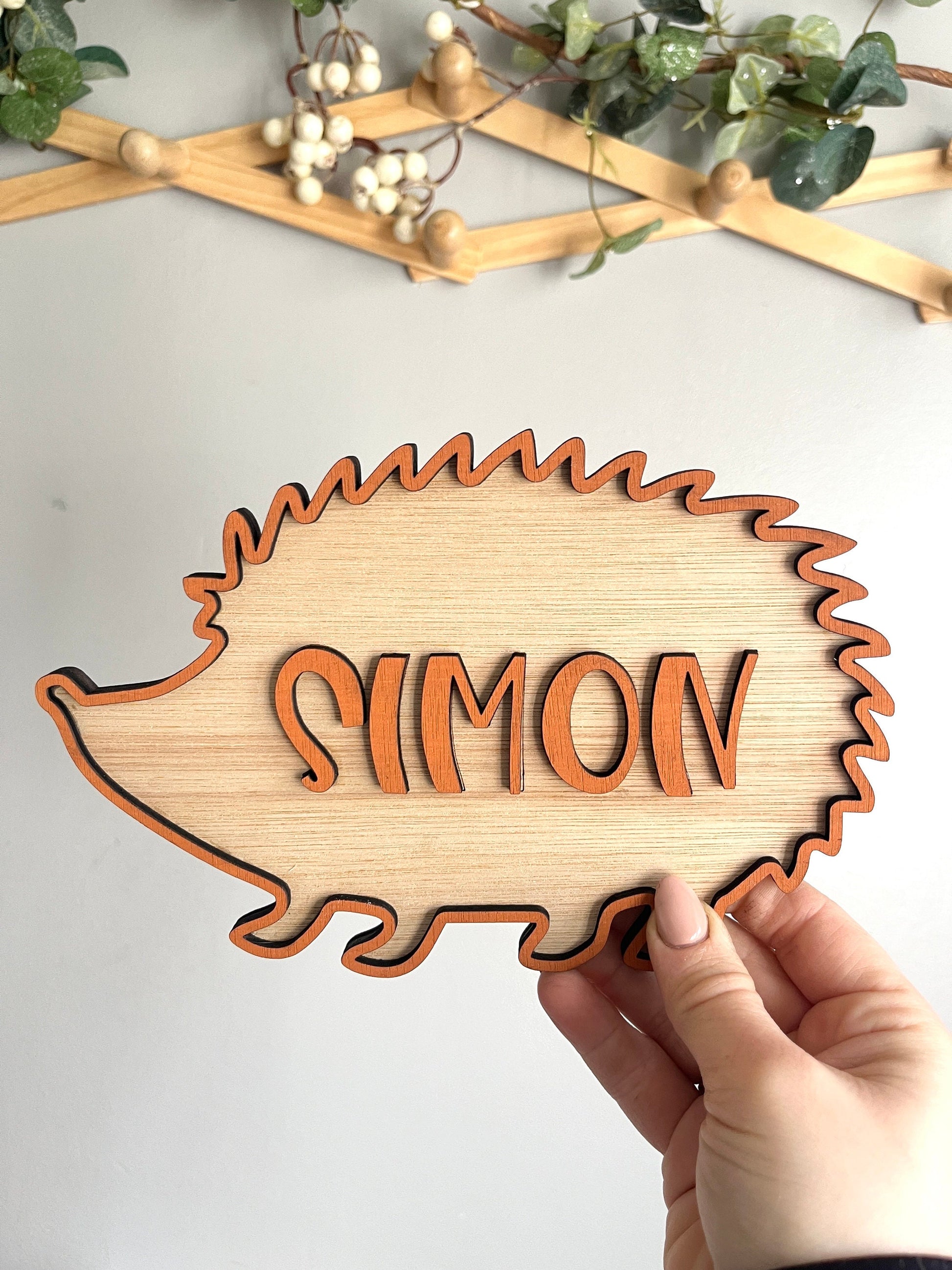 Hedgehog door sign kids woodland Nursery Decor Wooden Woodland Animal Name Sign personalised toddler boys  bedroom gift idea for 3 year old