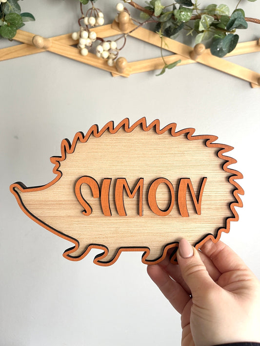 Hedgehog door sign kids woodland Nursery Decor Wooden Woodland Animal Name Sign personalised toddler boys  bedroom gift idea for 3 year old