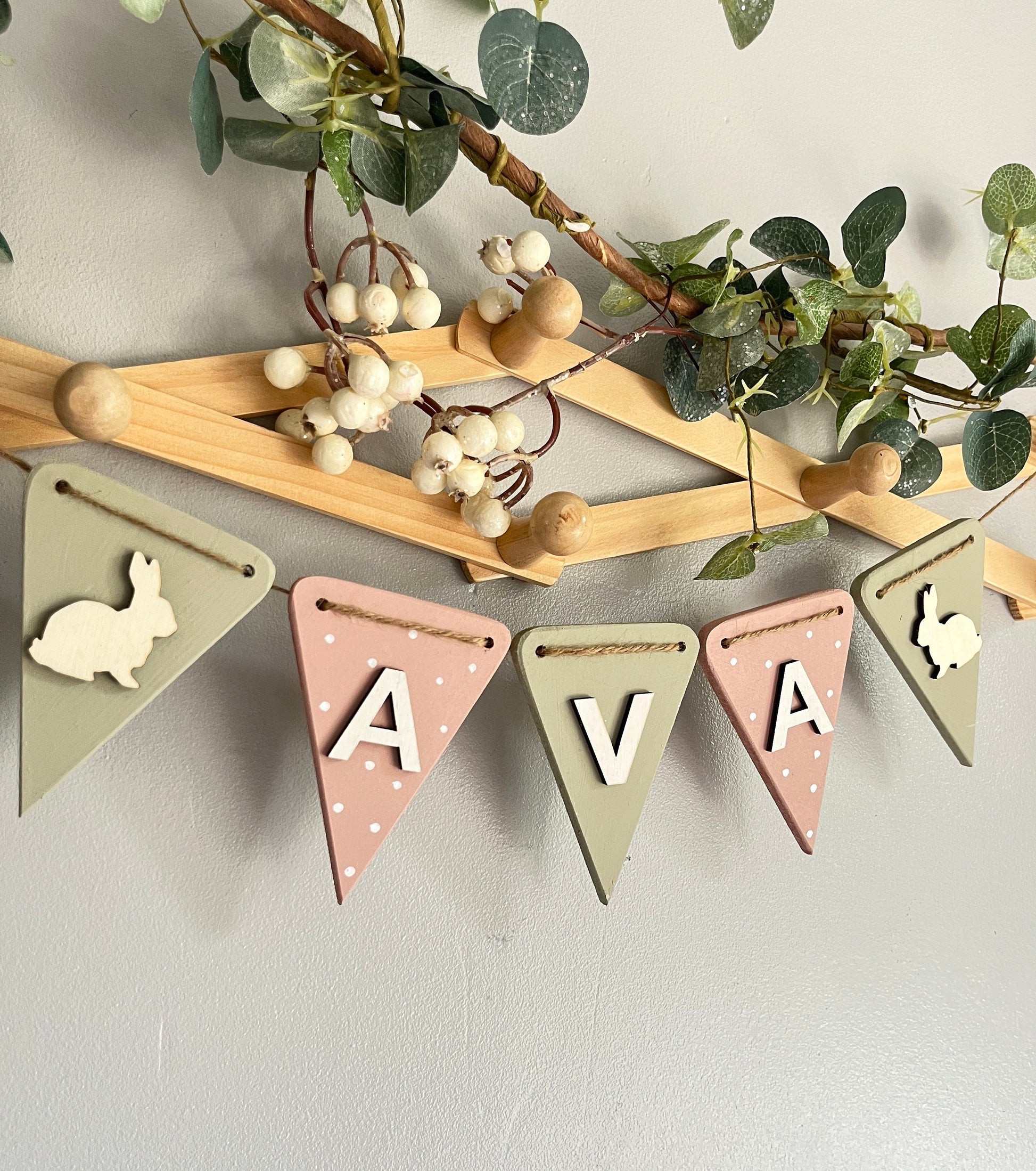 Bunny Name Bunting: Pastel Nursery Garland, Rabbit Decor