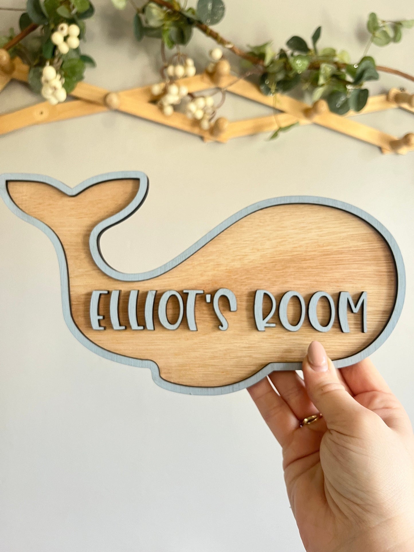 Whale Door sign Personalised Wooden kids name Sign Under the sea Nursery decor Ocean theme bedroom Plaque nursery animal nursery decor
