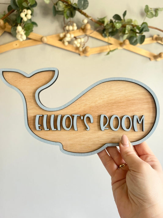 Whale Door sign Personalised Wooden kids name Sign Under the sea Nursery decor Ocean theme bedroom Plaque nursery animal nursery decor