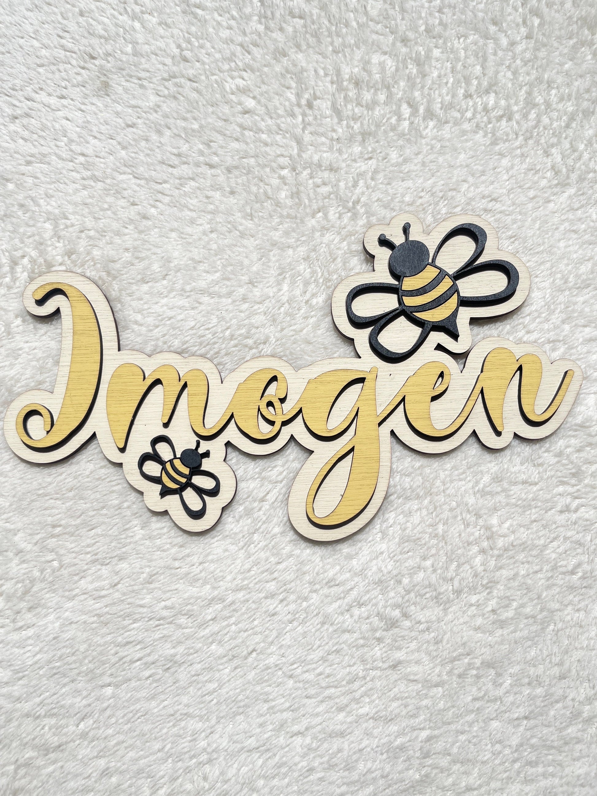 Personalised Bee Name Sign: Wooden Nursery Decor, Custom Animal Door Sign
