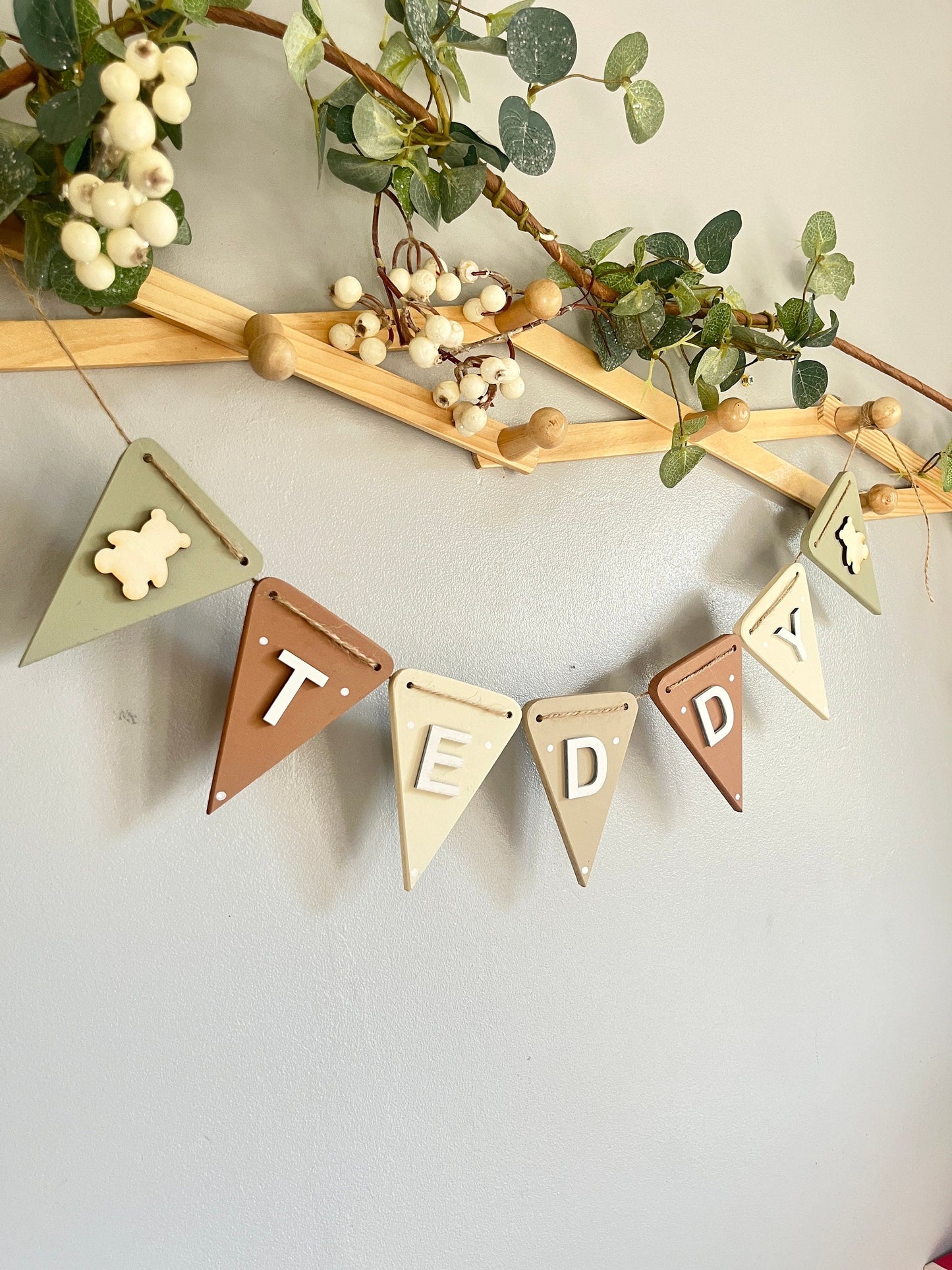Neutral Teddy Bear Bunting Personalised Baby Name Sign wooden Nursery garland Bear Nursery decor Custom Newborn kids room wall decoration