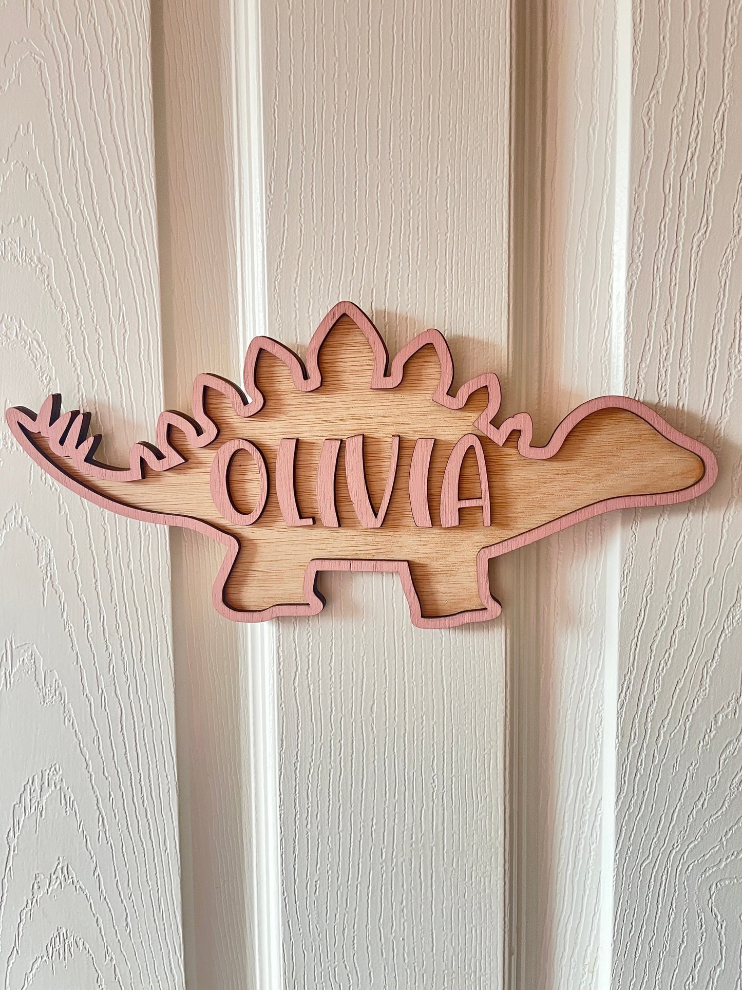 Personalised Pink Dinosaur Door Sign Girl Nursery Decor Custom kid name Sign wooden Dino plaque gift for baby girl nursery toy box name sign