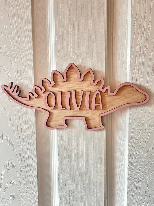 Personalised Pink Dinosaur Door Sign Girl Nursery Decor Custom kid name Sign wooden Dino plaque gift for baby girl nursery toy box name sign