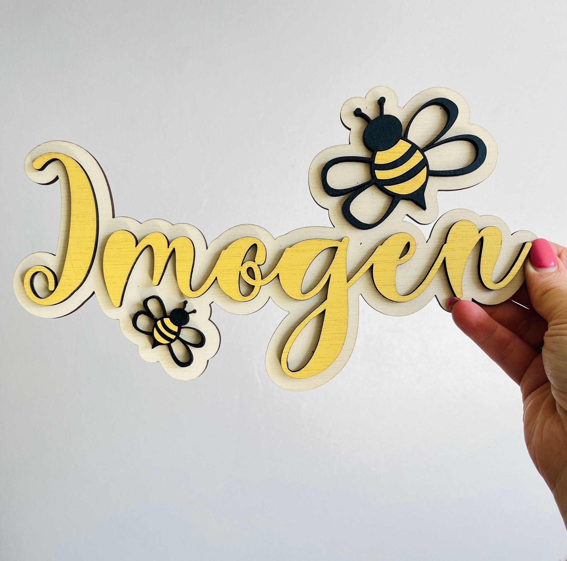 Personalised Bee Name Sign: Wooden Nursery Decor, Custom Animal Door Sign