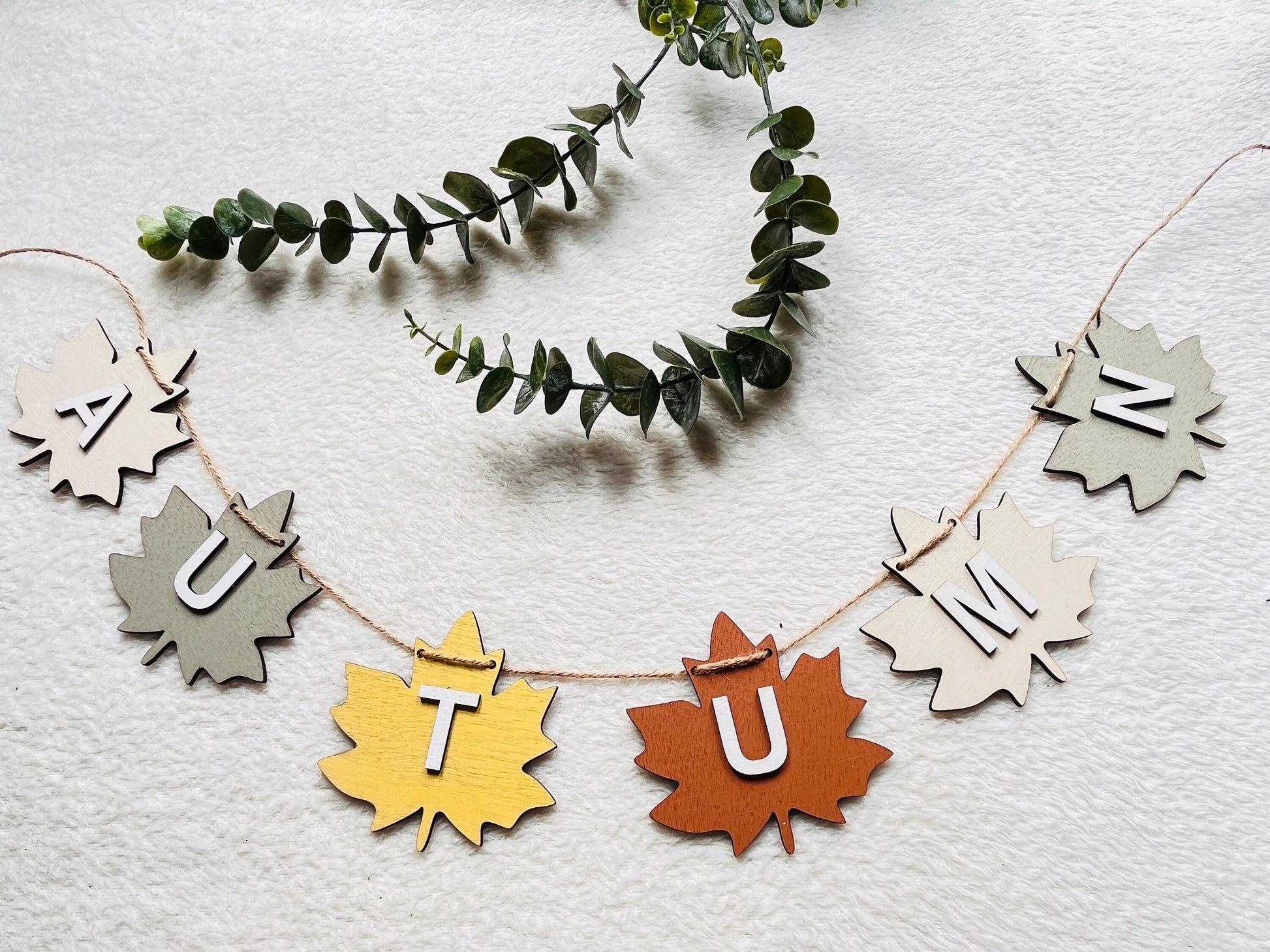 Autumn Leaf Garland Fall Decor Autumnal bunting Fire place Seasonal banner gift for mum Autumn home decor banner wooden hanging decoration