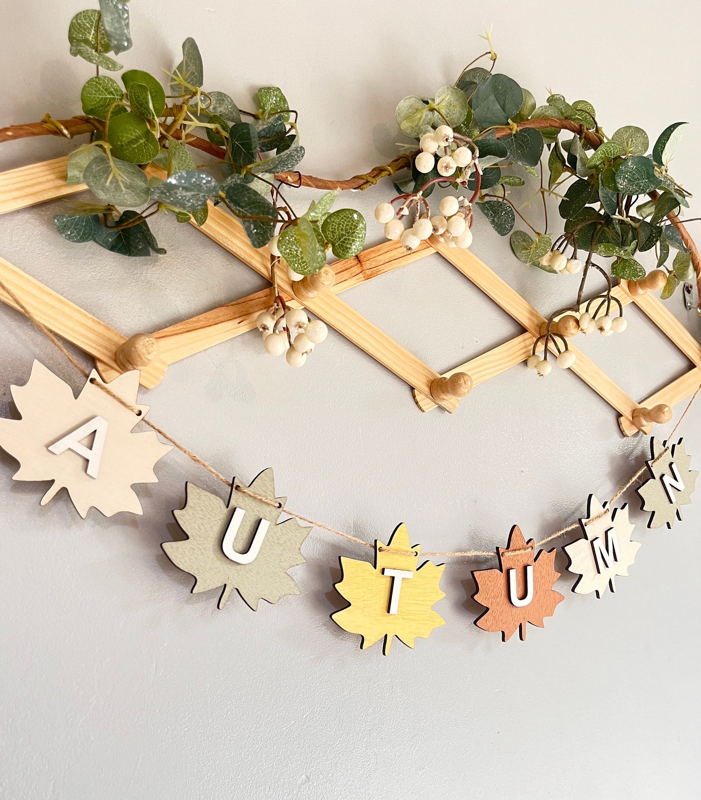 Autumn Leaf Garland Fall Decor Autumnal bunting Fire place Seasonal banner gift for mum Autumn home decor banner wooden hanging decoration