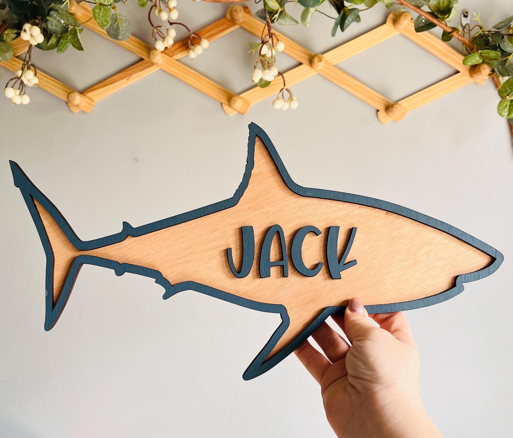 Shark Name Sign: Wooden Ocean Nursery Decor, Personalized Girl's Gift