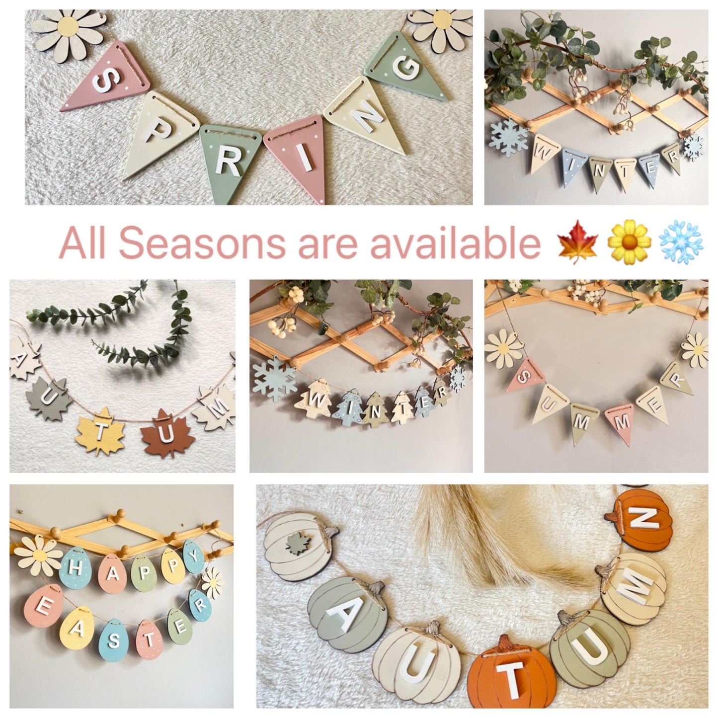 Autumn Leaf Garland Fall Decor Autumnal bunting Fire place Seasonal banner gift for mum Autumn home decor banner wooden hanging decoration