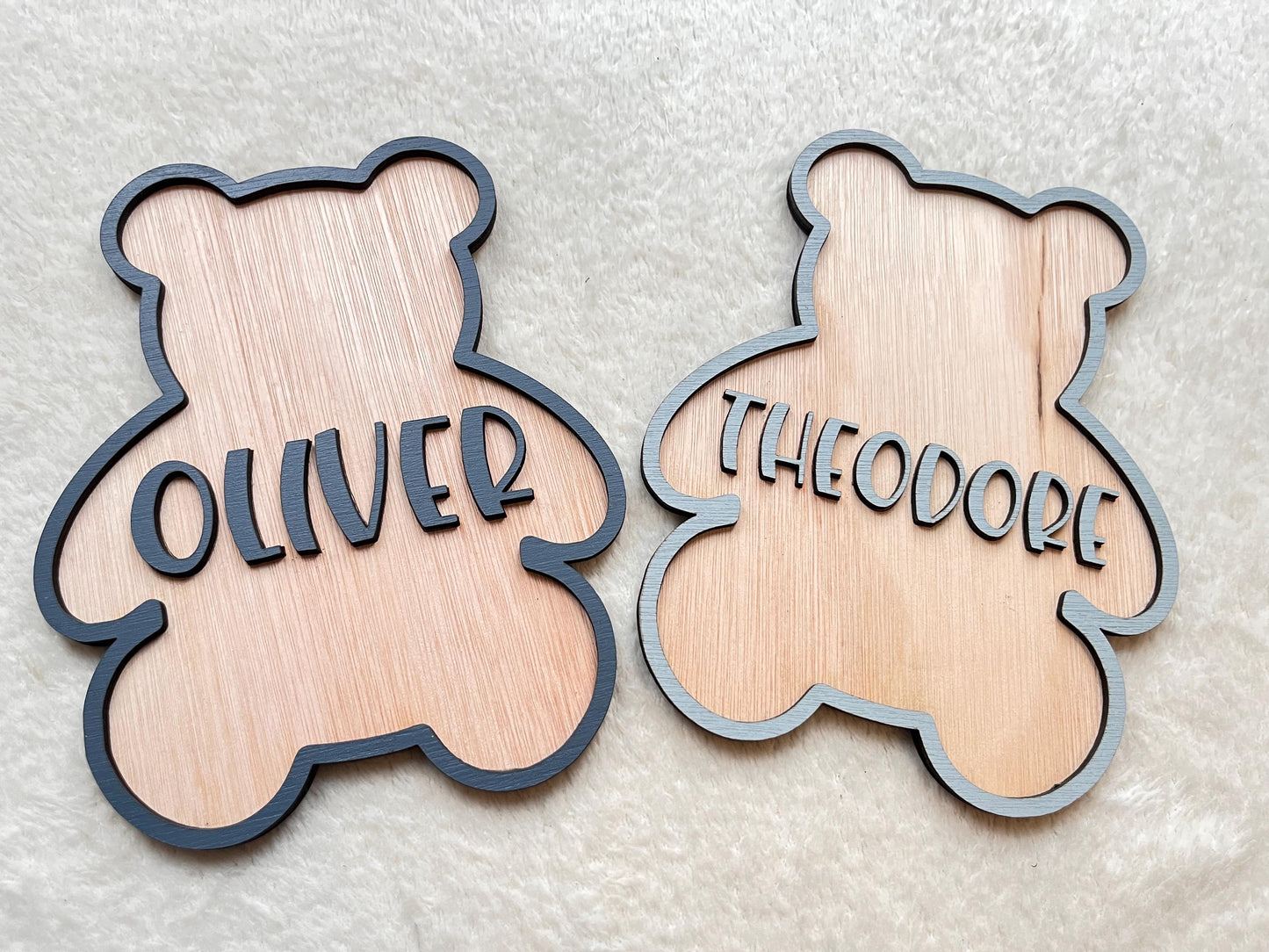 Teddy Bear name Sign Personalised wooden door Sign Blue Bear Nursery decor kids bedroom decor Custom door plaque gift for newborn baby boy