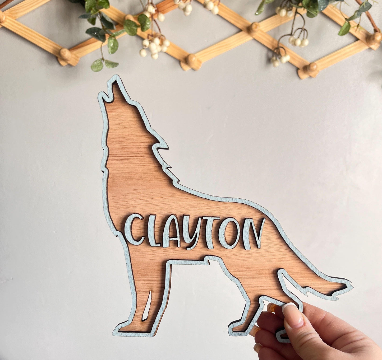 Personalised Wolf Name Sign boys Decor Woodland bedroom plaque woodland door sign Gift for animal lover boy custom bedroom decoration