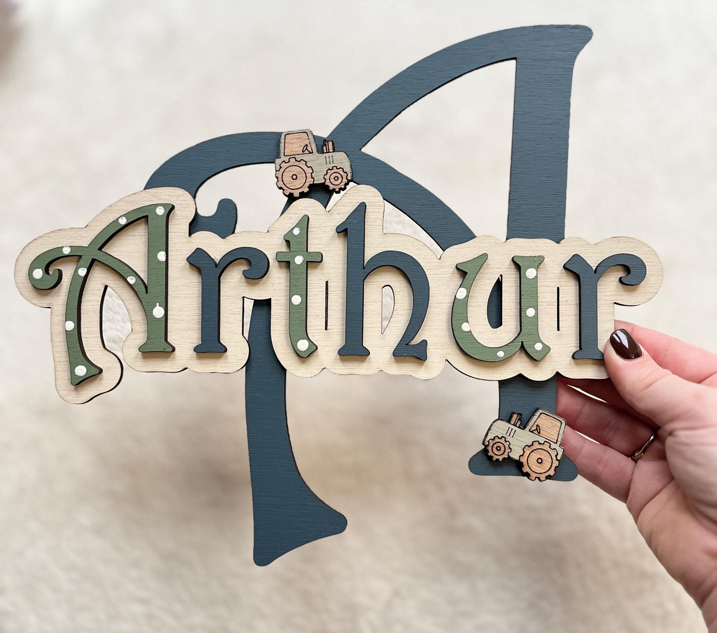 Custom Farm Door Sign: Wooden Name, Tractor Nursery Decor
