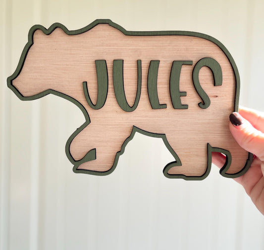 Personalised Bear Name Sign Woodland Nursery Decor baby room decor kid name sign wood bear door sign gift for son animal nursery decoration