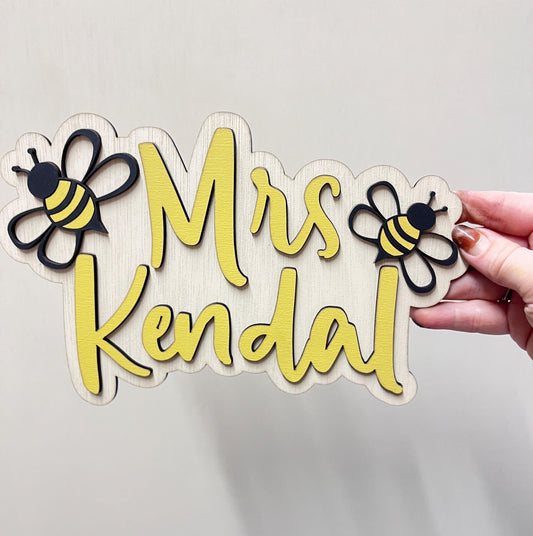 Teachers gift Bee door sign Personalised Classroom name sign for teacher end of year gift Thank you present teacher plaque teacher name sign