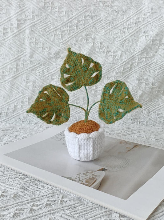 Handmade Crochet Monstera Plant in Pot: Desk Decor