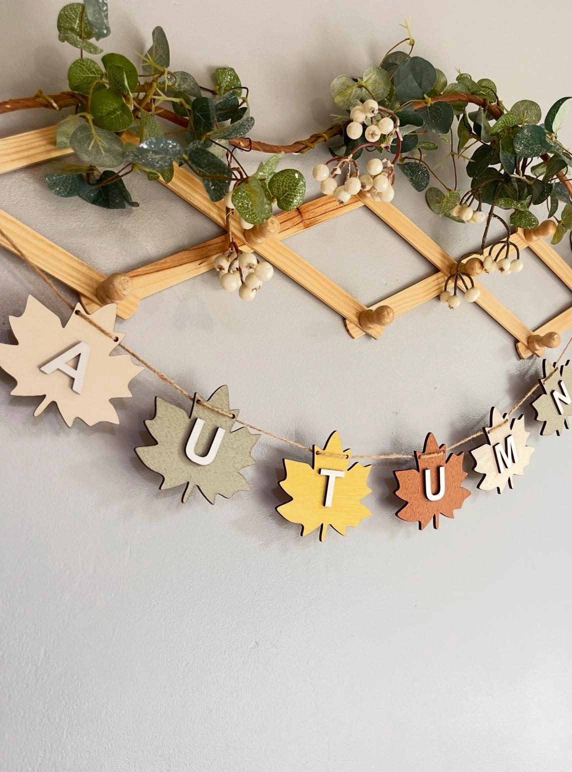 Autumn Leaf Garland Fall Decor Autumnal bunting Fire place Seasonal banner gift for mum Autumn home decor banner wooden hanging decoration