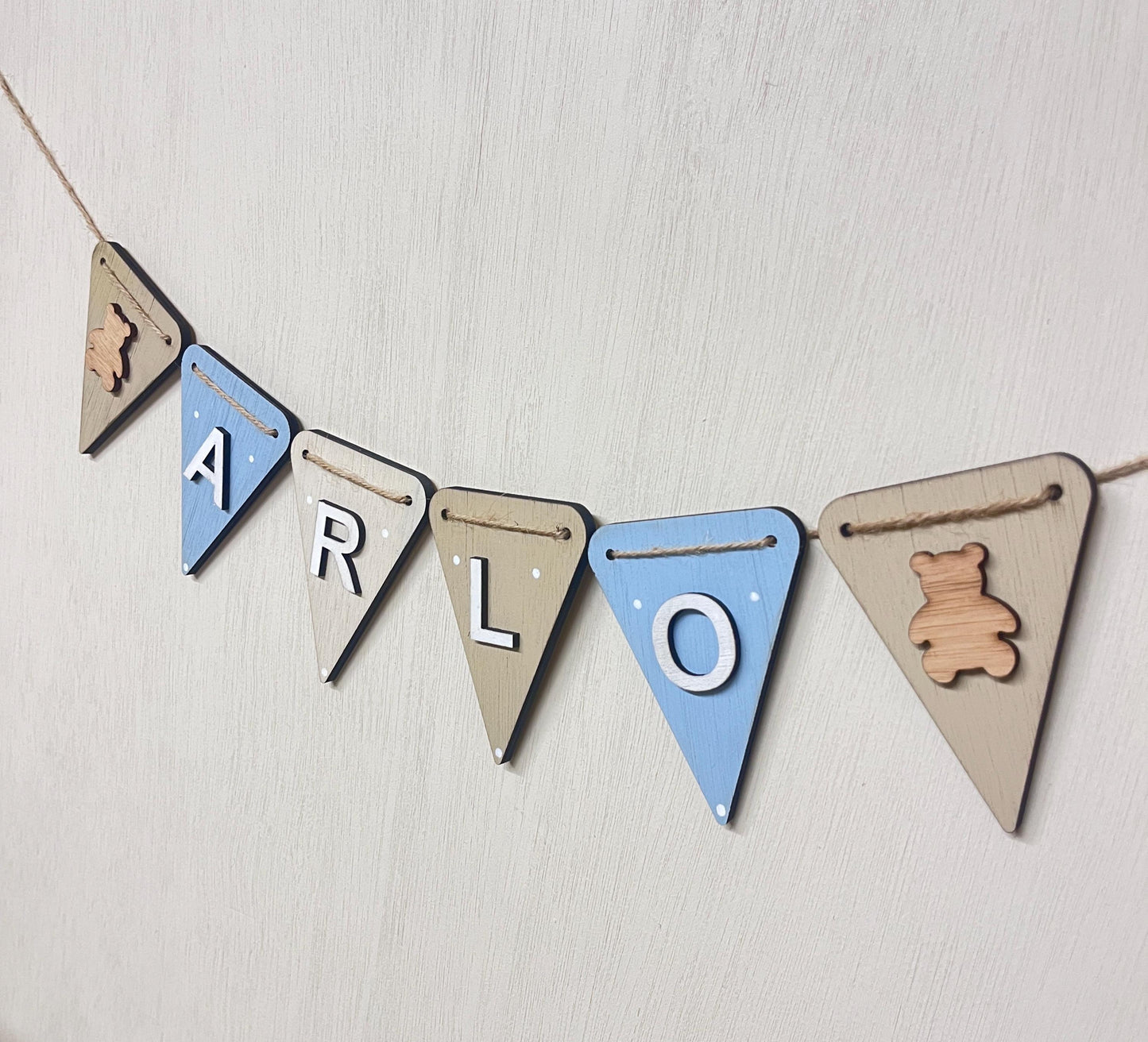 Neutral Teddy Bear Bunting Personalised Baby Name Sign wooden Nursery garland Bear Nursery decor Custom Newborn kids room wall decoration