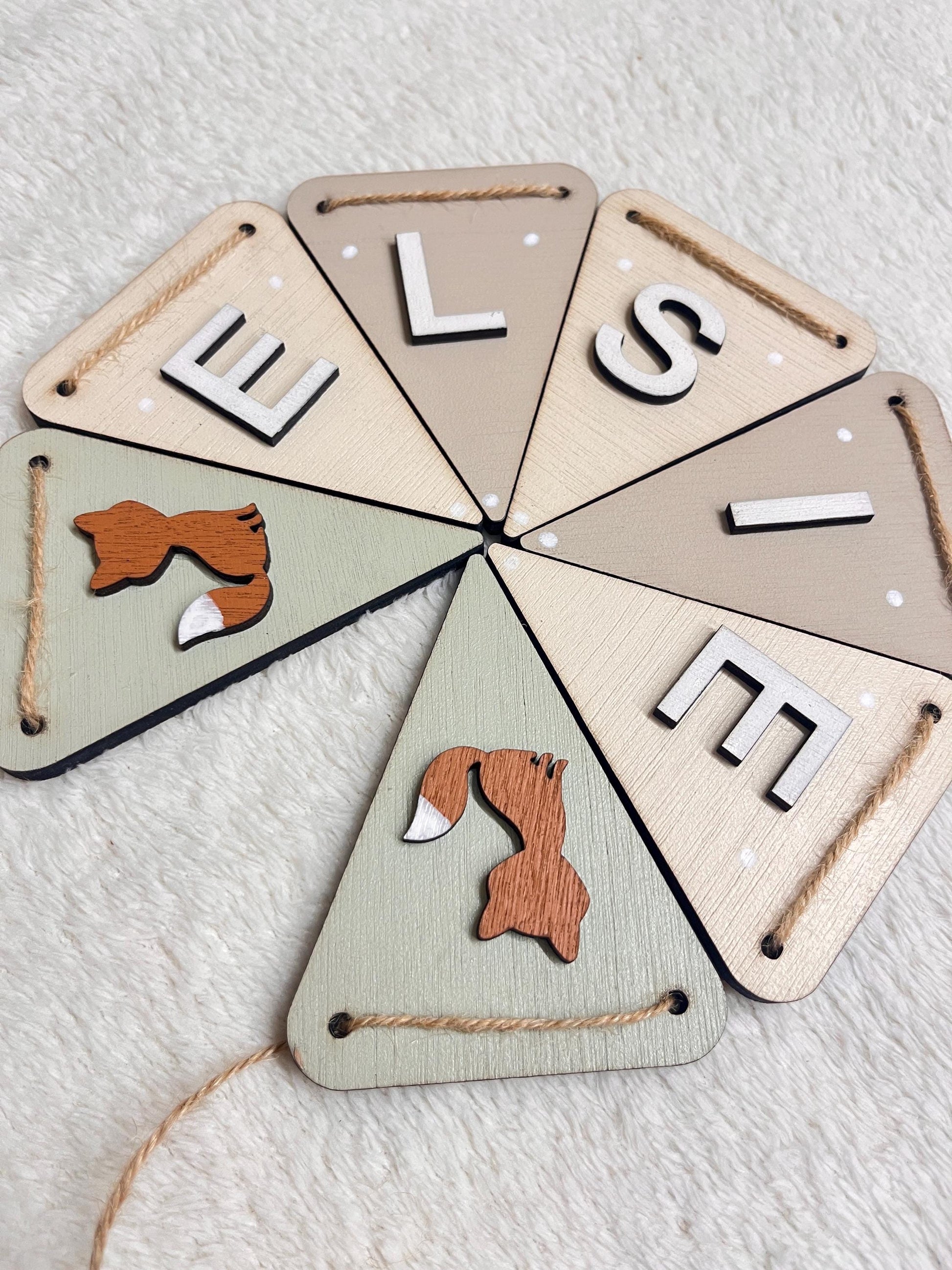 Personalised Woodland Nursery bunting Wooden Animal Decor Baby Name Banner nature theme nursery fox name garland girl woodland nursery decor