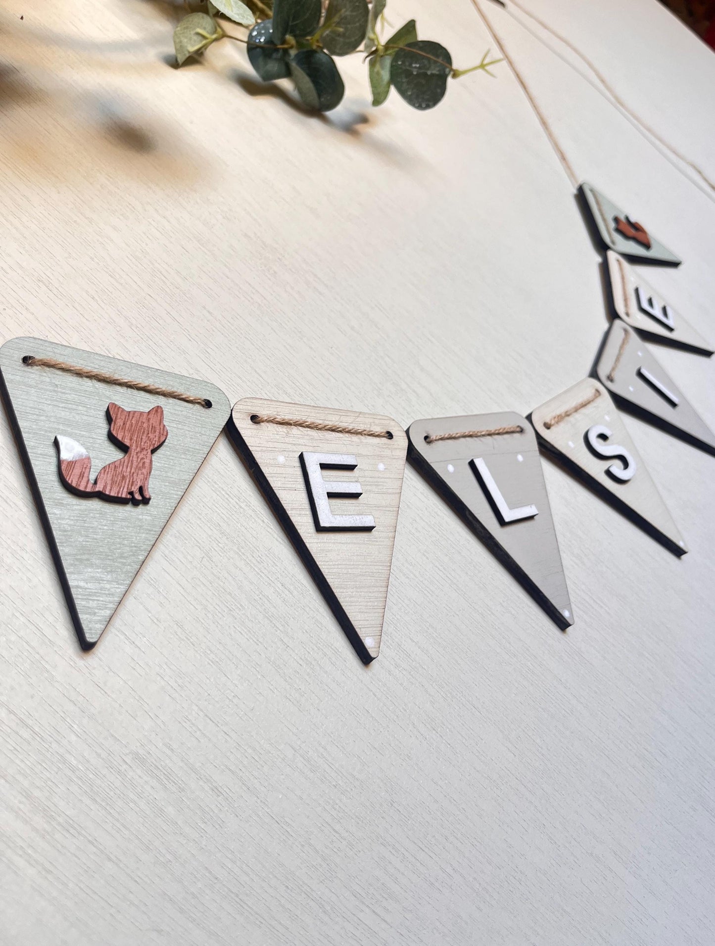 Personalised Woodland Nursery bunting Wooden Animal Decor Baby Name Banner nature theme nursery fox name garland girl woodland nursery decor