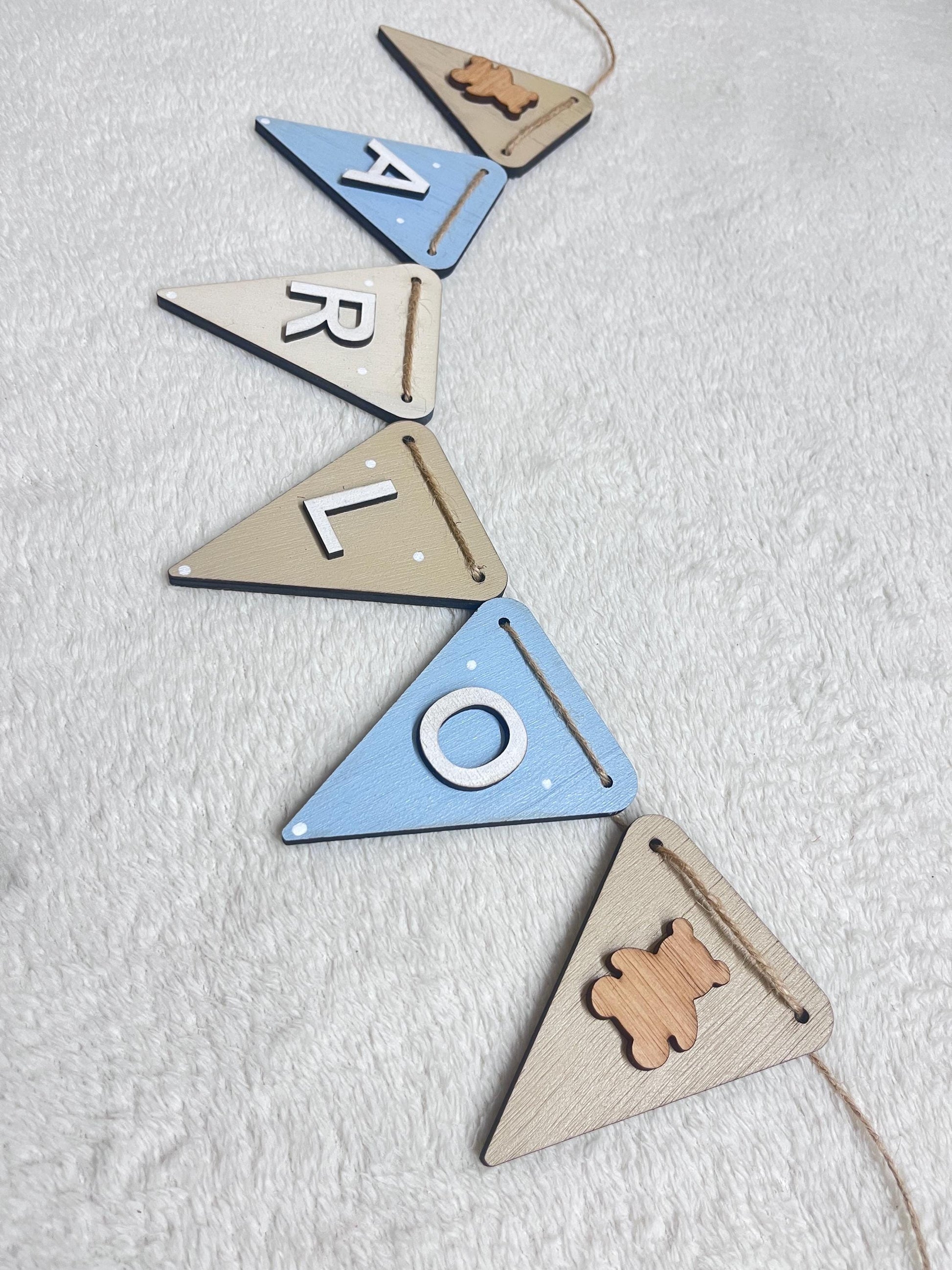 Teddy Bear Nursery Bunting Personalised Baby Name Sign Teddy Bear wooden garland Bear Nursery decor Custom Newborn baby gift teddy banner