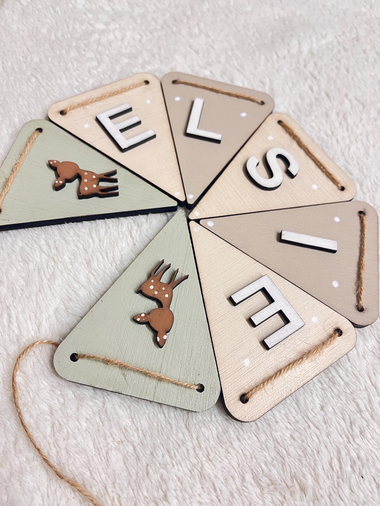 Personalised Woodland Nursery bunting Wooden Animal Decor Baby Name Banner nature theme nursery fox name garland girl woodland nursery decor