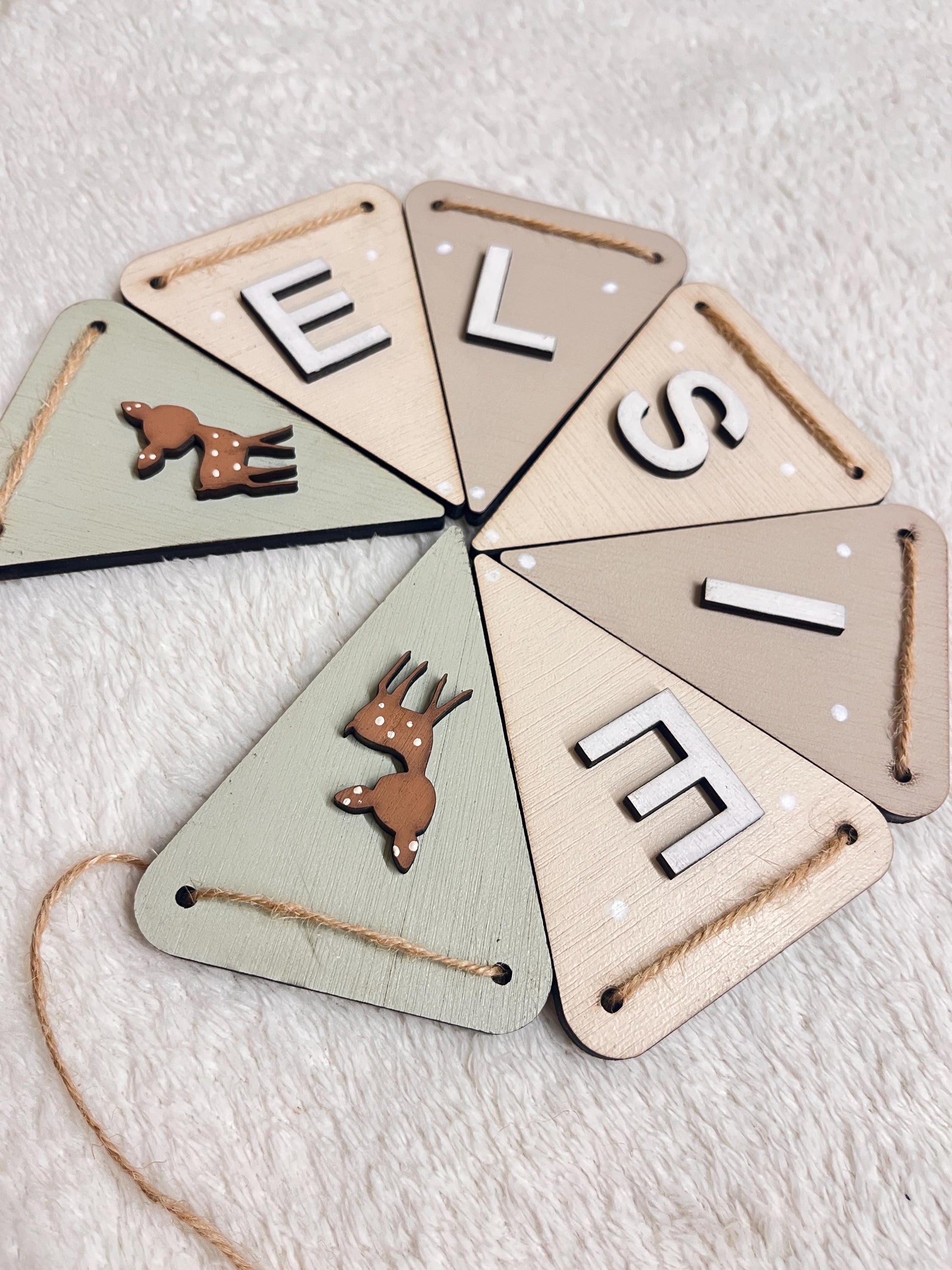 Personalised Woodland Nursery bunting Wooden Animal Decor Baby Name Banner nature theme nursery fox name garland girl woodland nursery decor