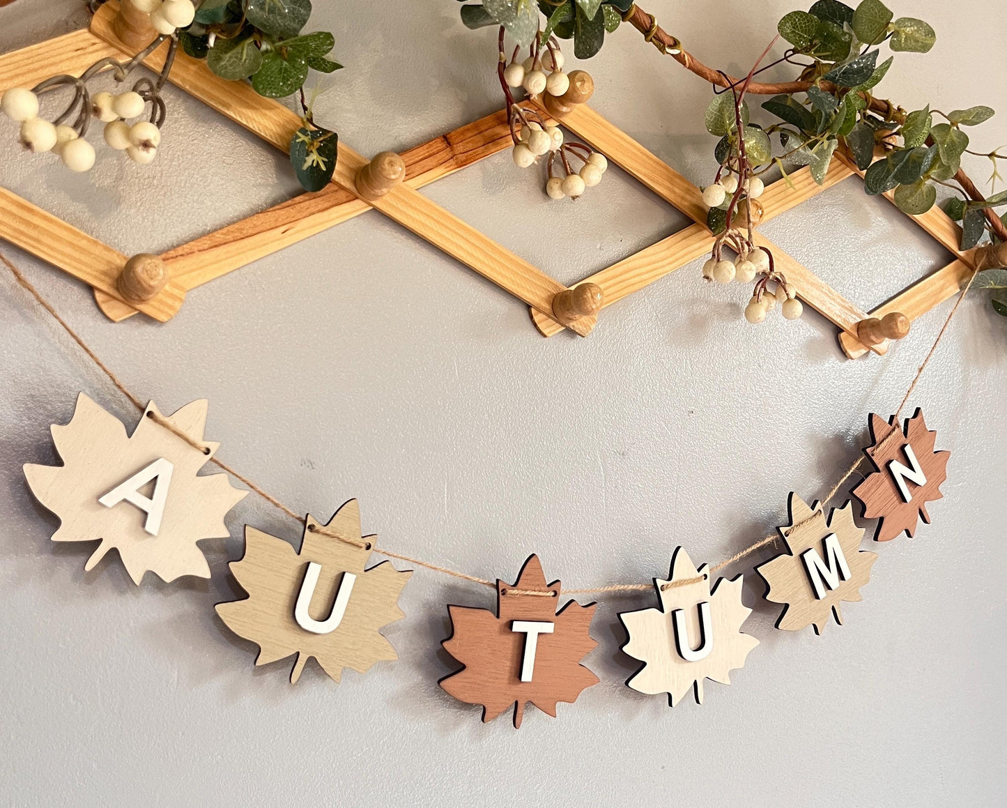 Autumn Wooden Bunting fireplace decoration Autumnal Decor Wall Garland Autumn home decor banner Gift for daughter Seasonal hanging garland