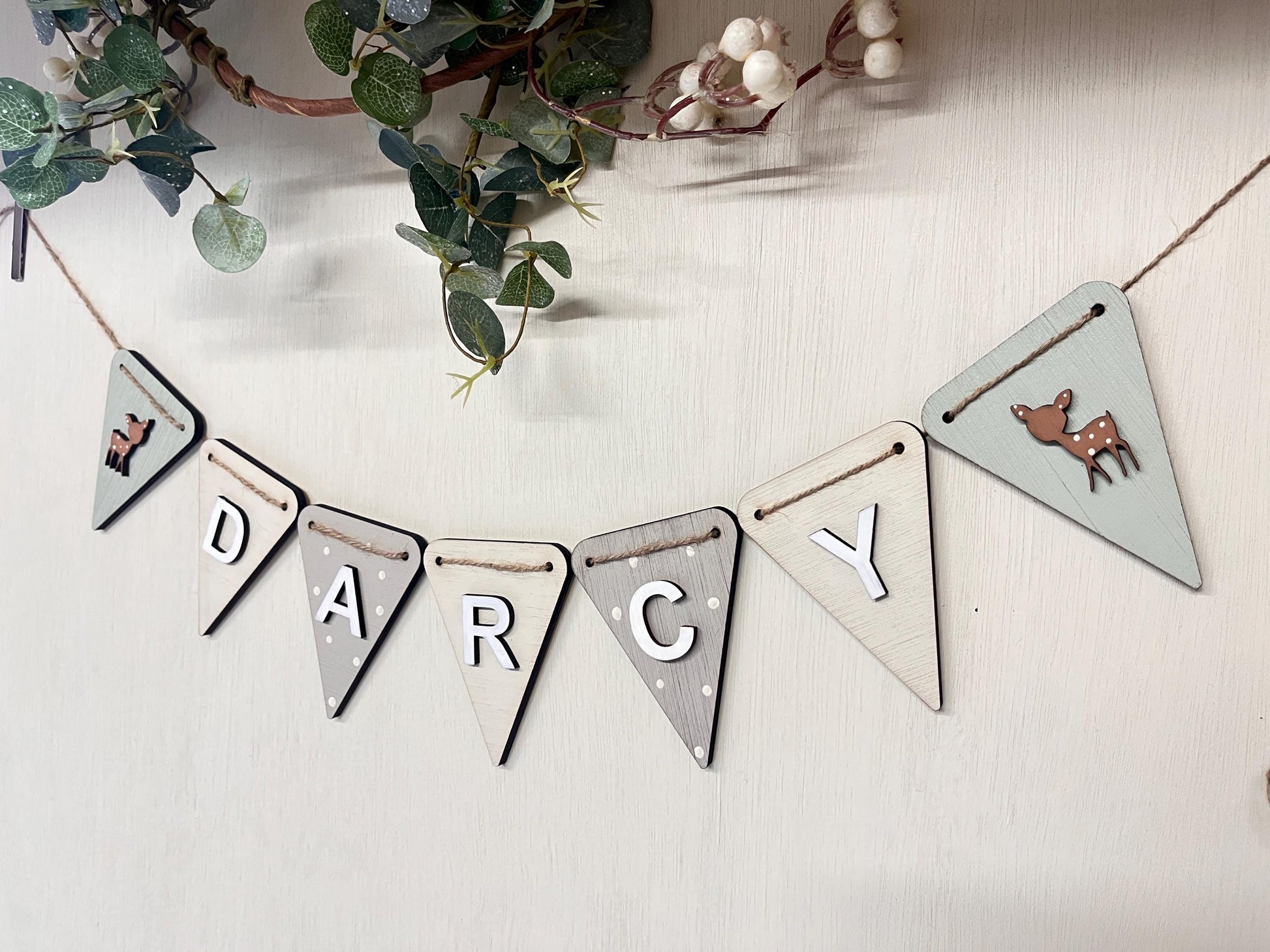 Personalised Woodland Nursery bunting Wooden Animal Decor Baby Name Banner nature theme nursery fox name garland girl woodland nursery decor