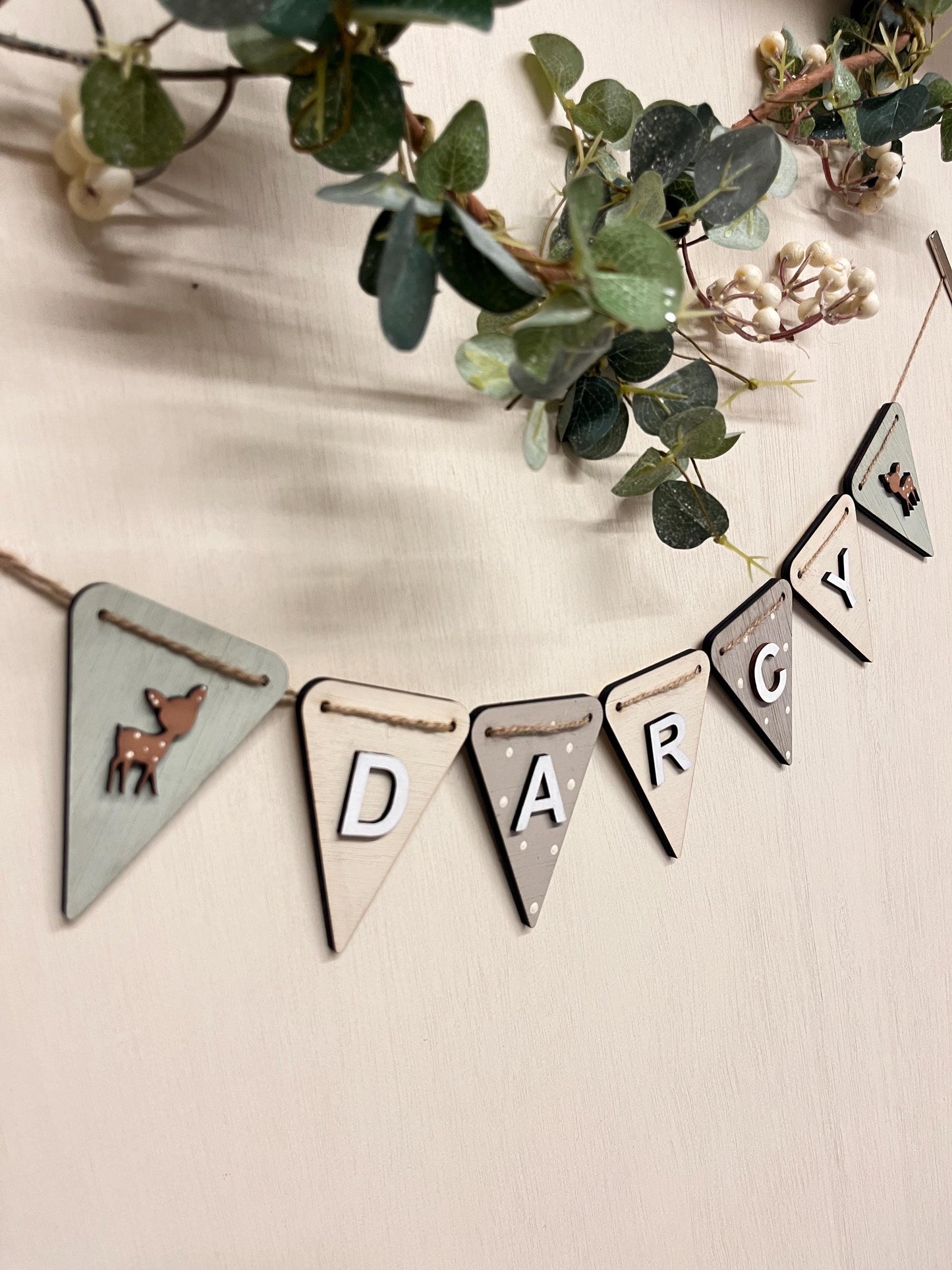 Personalised Woodland Nursery bunting Wooden Animal Decor Baby Name Banner nature theme nursery fox name garland girl woodland nursery decor