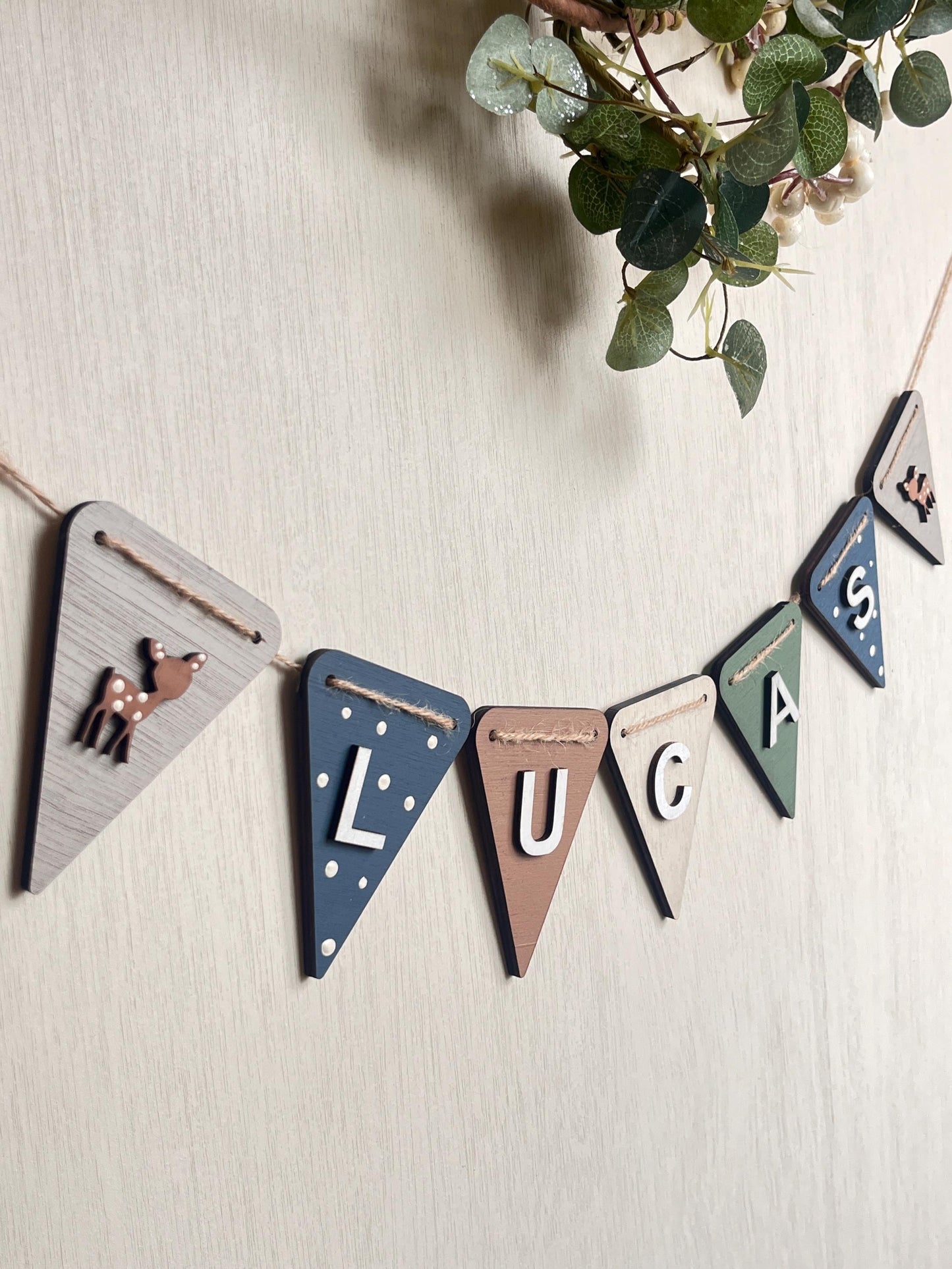 Woodland Nursery bunting Personalised Wooden neutral Animal Decor Bear Baby Name Banner nature theme nursery name garland woodland garland