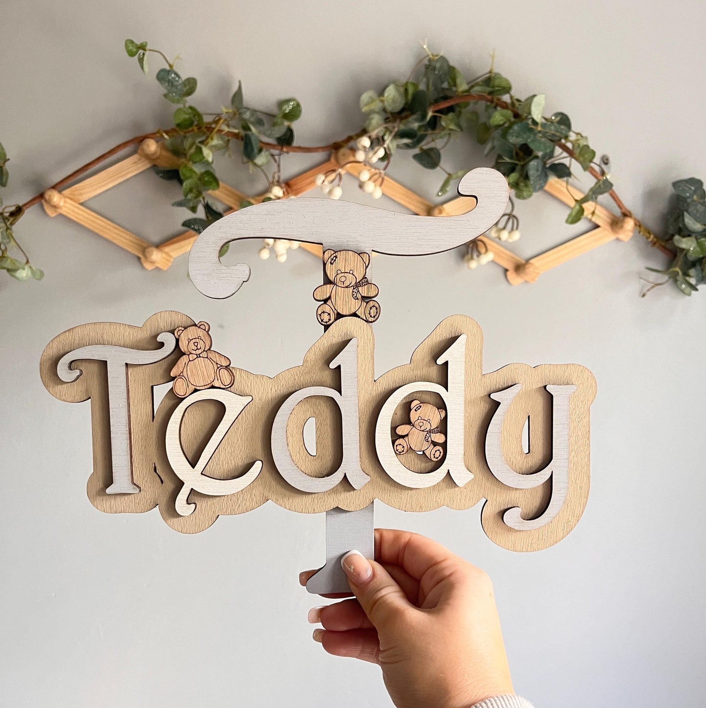 Teddy bear name sign Personalised kid wall decor Wooden letter bear nursery door sign baby bedroom name banner custom name gift for grandson