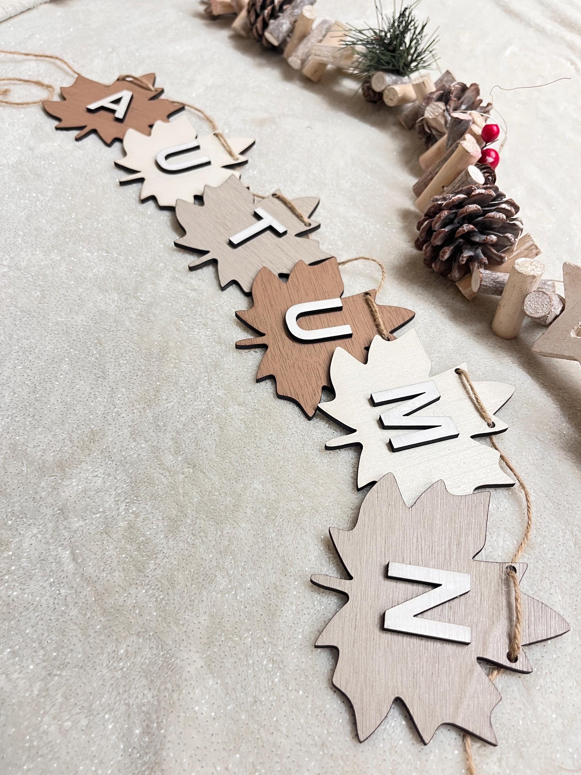 Autumn Wooden Bunting fireplace decoration Autumnal Decor Wall Garland Autumn home decor banner Gift for daughter Seasonal hanging garland