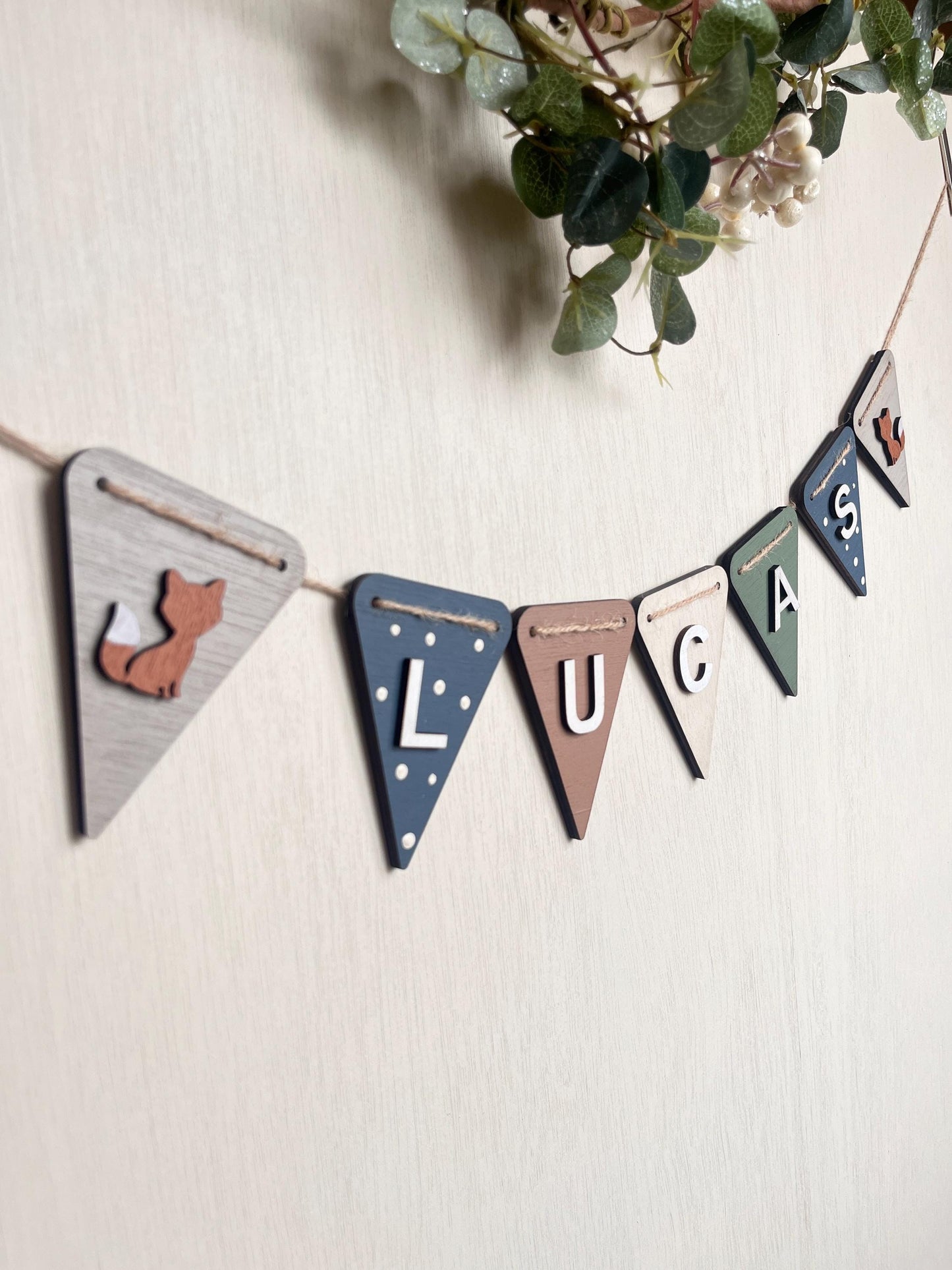 Woodland Nursery bunting Personalised Wooden neutral Animal Decor Bear Baby Name Banner nature theme nursery name garland woodland garland