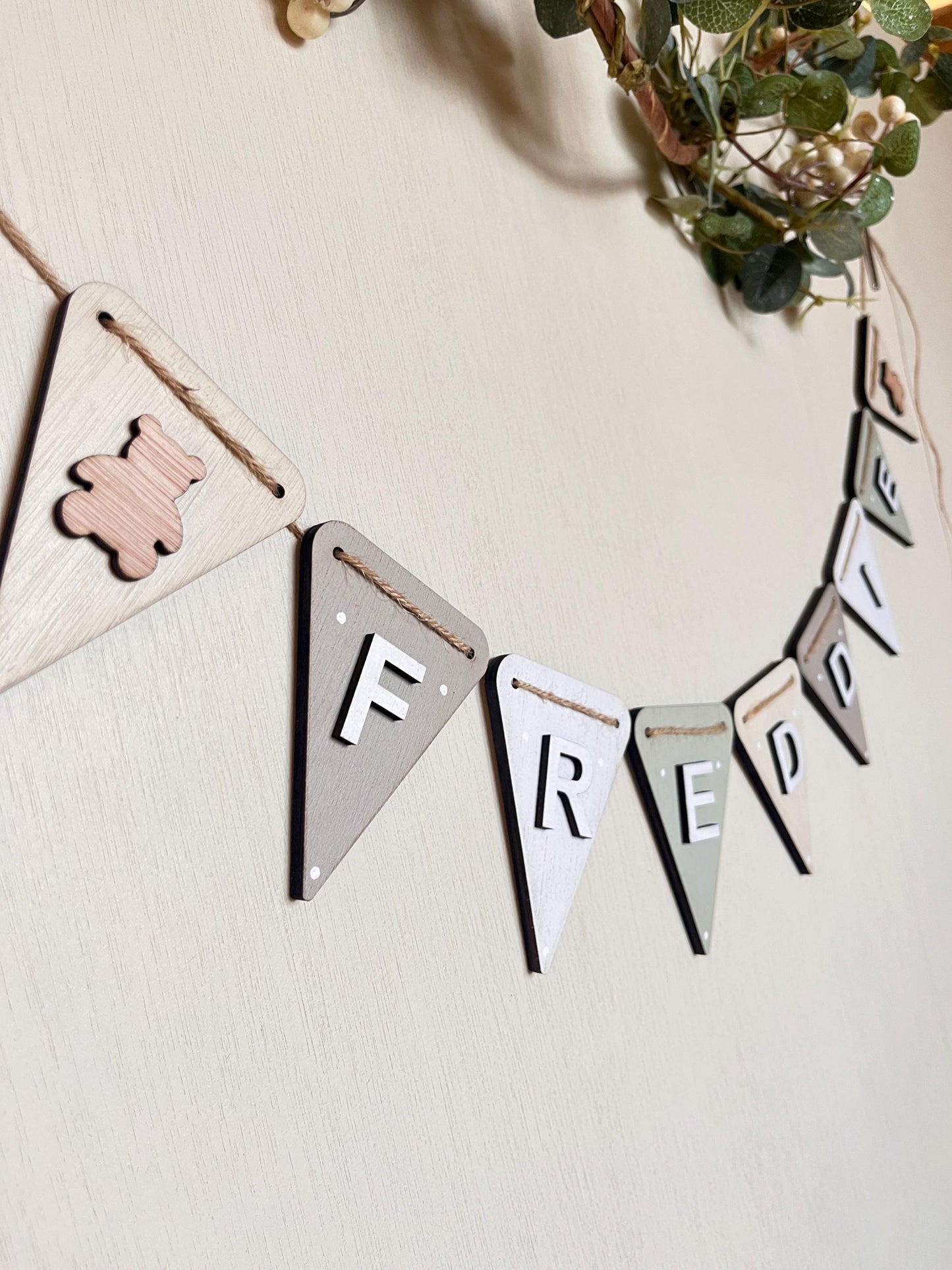 Neutral Teddy Bear Bunting Personalised Baby Name Sign wooden Nursery garland Bear Nursery decor Custom Newborn kids room wall decoration