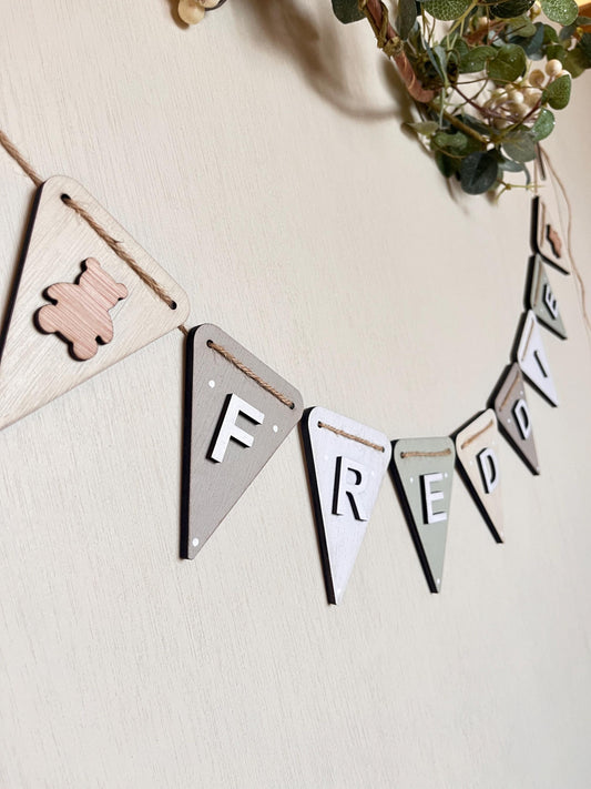 Neutral Teddy Bear Bunting Personalised Baby Name Sign wooden Nursery garland Bear Nursery decor Custom Newborn kids room wall decoration