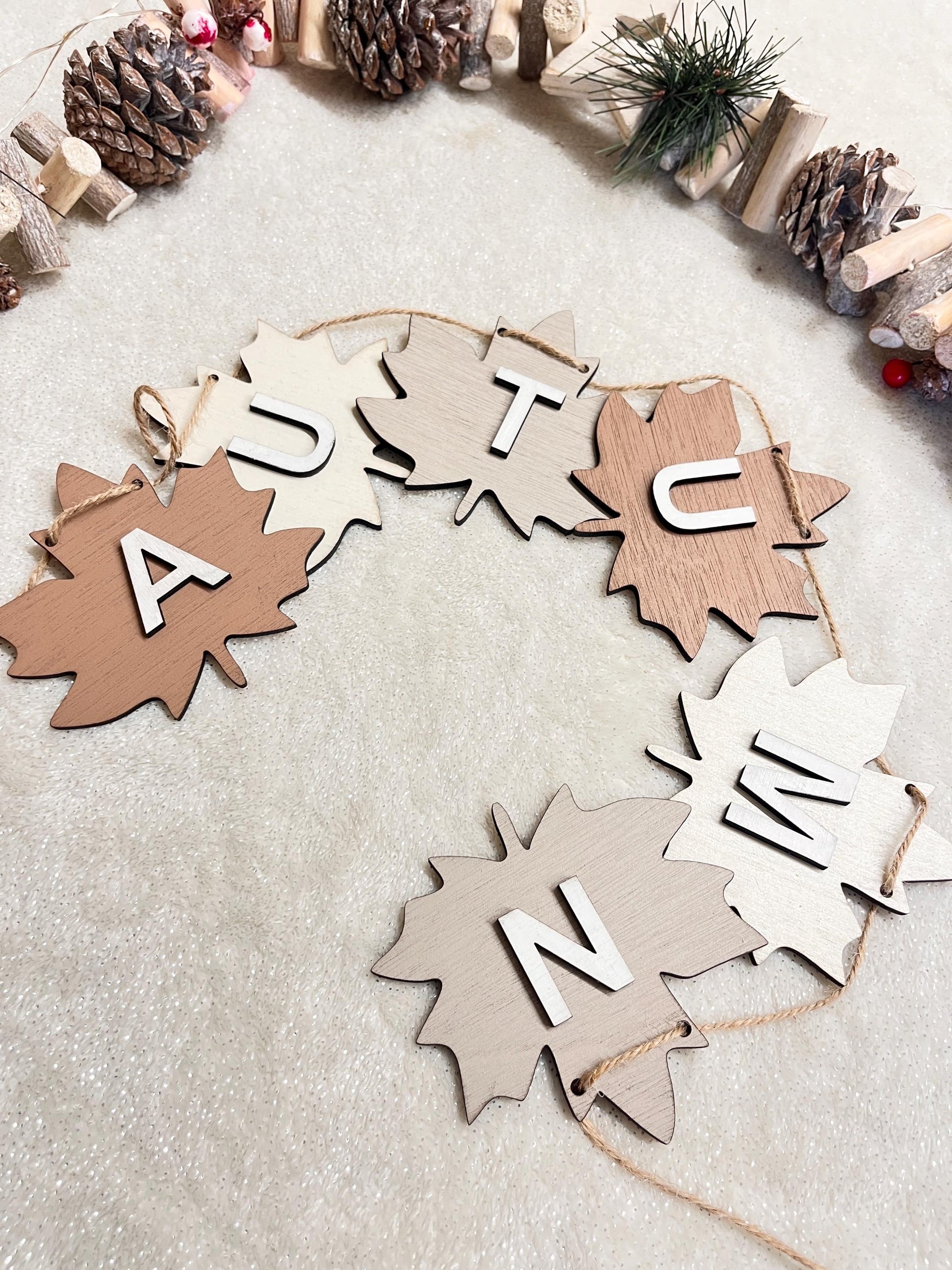 Autumn Wooden Bunting fireplace decoration Autumnal Decor Wall Garland Autumn home decor banner Gift for daughter Seasonal hanging garland
