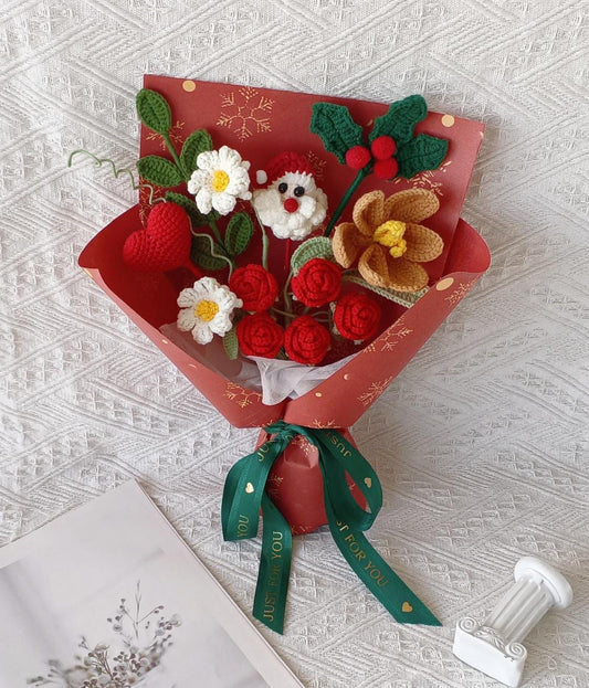 Handmade Crochet Christmas Bouquet, Poinsettia, Tree, Santa