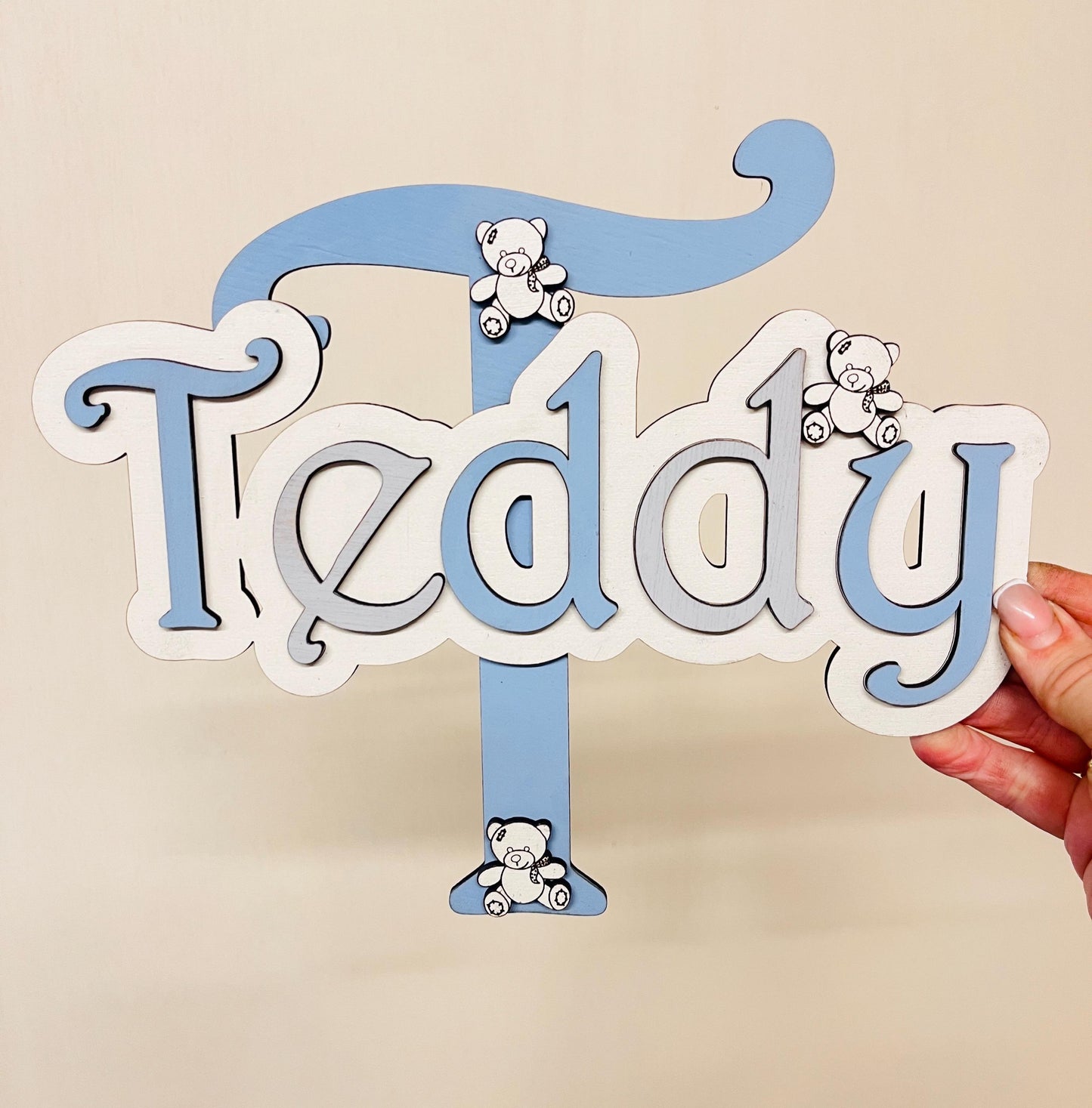 Teddy bear name sign Personalised kid wall decor Wooden letter bear nursery door sign baby bedroom name banner custom name gift for grandson