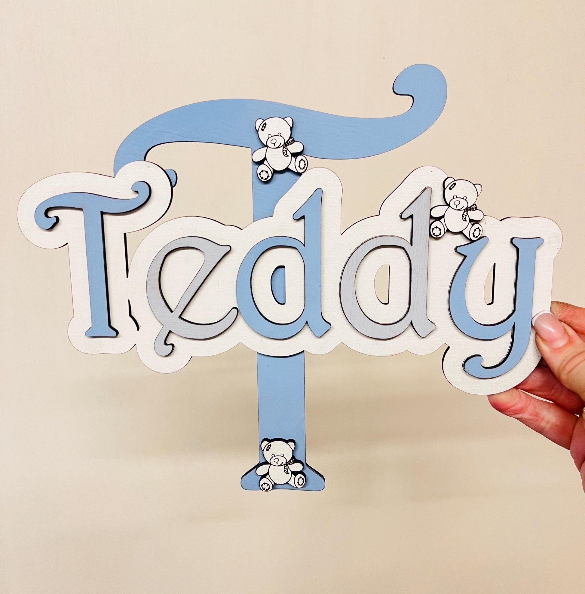Teddy bear name sign Personalised kid wall decor Wooden letter bear nursery door sign baby bedroom name banner custom name gift for grandson