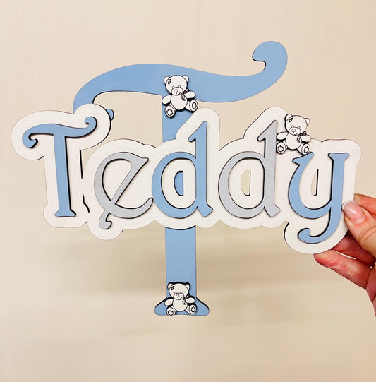 Teddy bear name sign Personalised kid wall decor Wooden letter bear nursery door sign baby bedroom name banner custom name gift for grandson