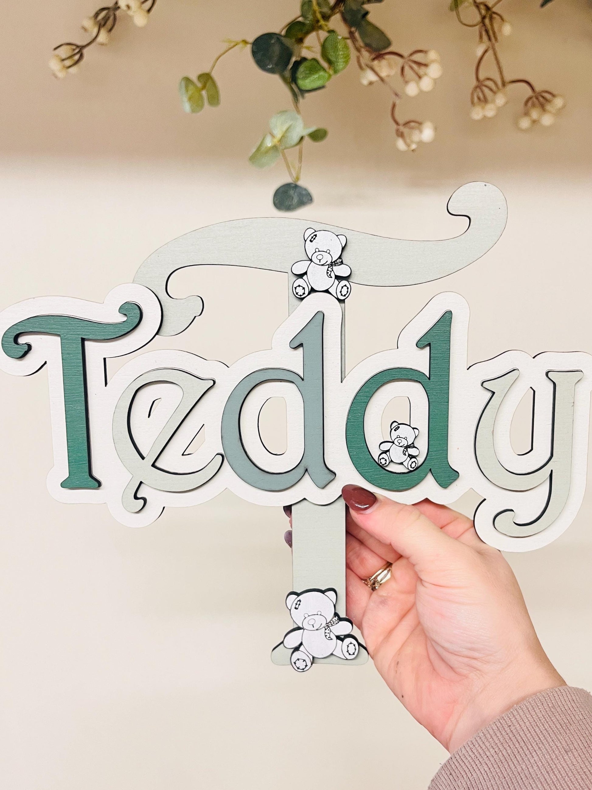 Teddy bear name sign Personalised kid wall decor Wooden letter bear nursery door sign baby bedroom name banner custom name gift for grandson