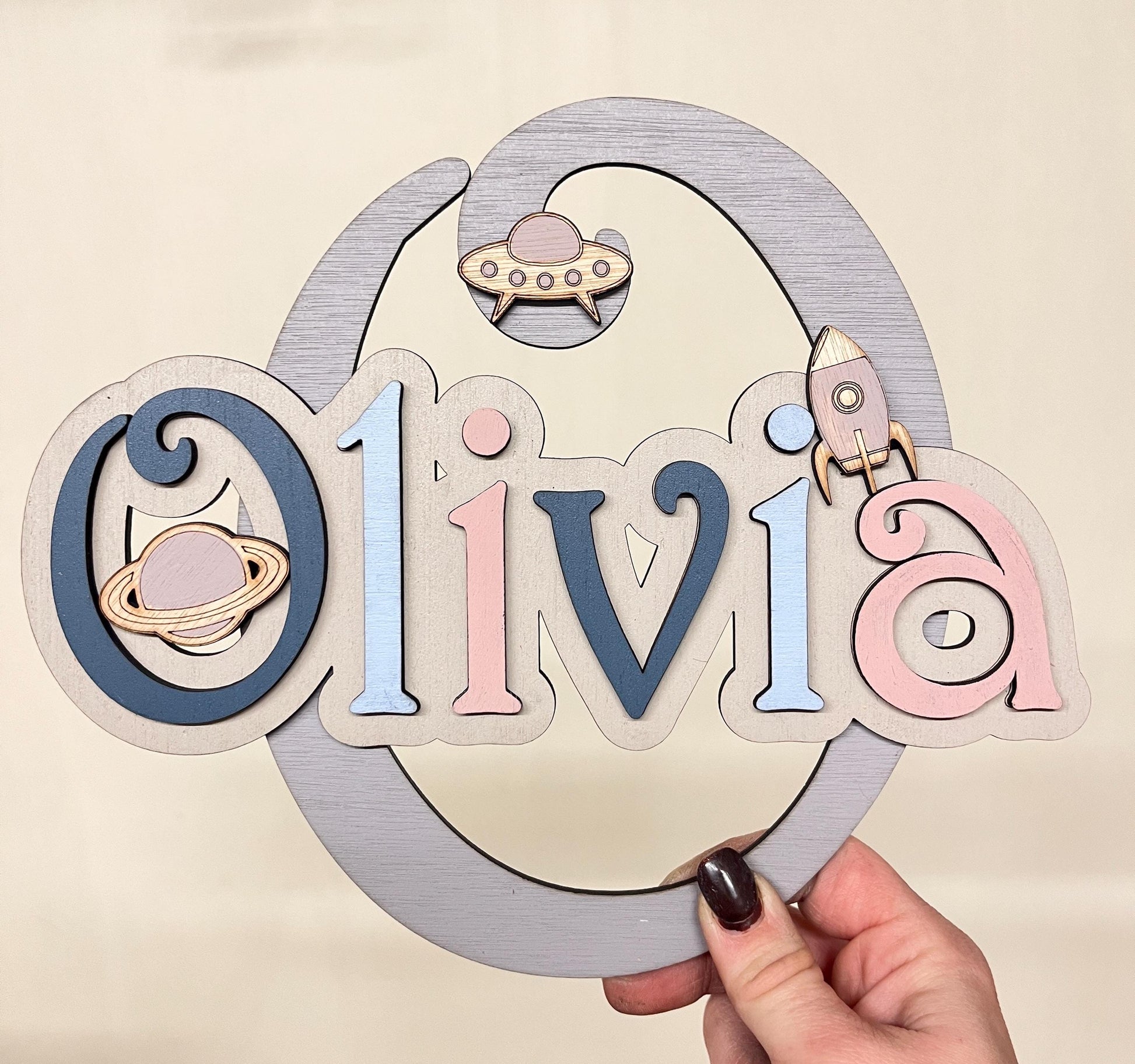 Custom Space Wooden Name Sign: Rocket Nursery Decor, boys door sign