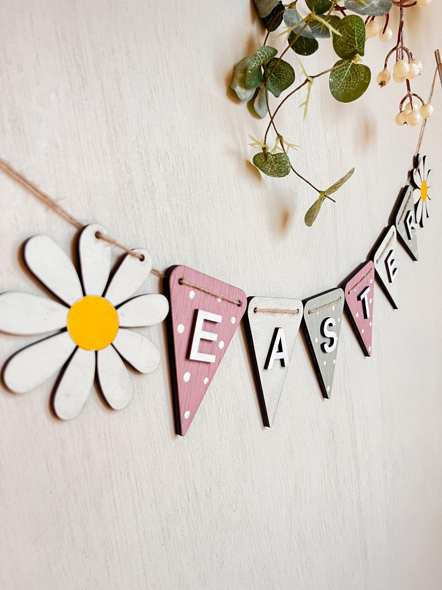 Spring Bunting Easter Garland Decor Pastel Wooden Spring garland for fire place Seasonal garland gift for mother in law Easter decoration